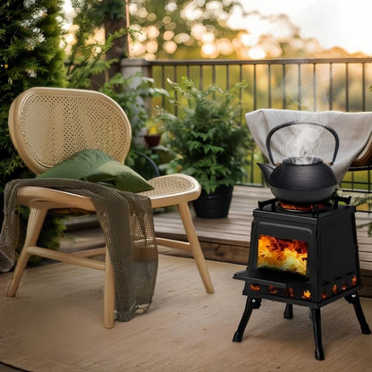 Portable Compact Cast Iron Wood-Burning Camping Cooker