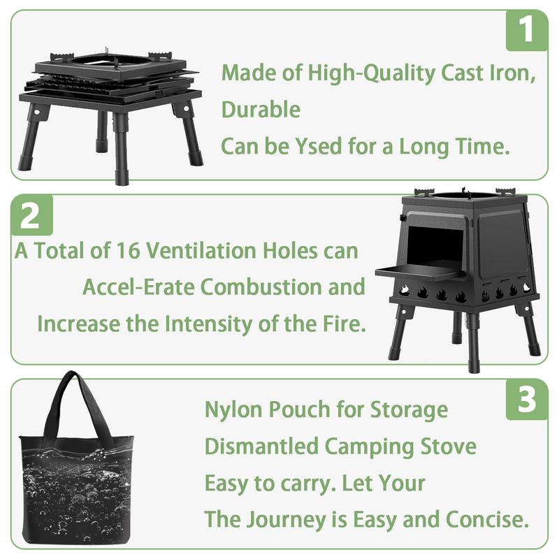 Portable Compact Cast Iron Wood-Burning Camping Cooker