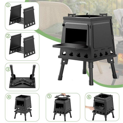 Portable Compact Cast Iron Wood-Burning Camping Cooker