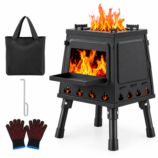 Portable Compact Cast Iron Wood-Burning Camping Cooker