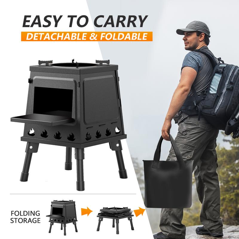 Portable Compact Cast Iron Wood-Burning Camping Cooker