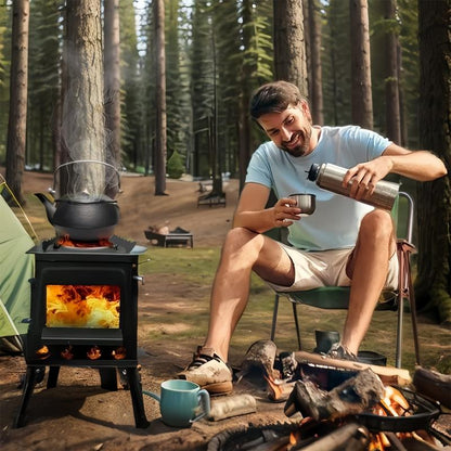 Portable Compact Cast Iron Wood-Burning Camping Cooker